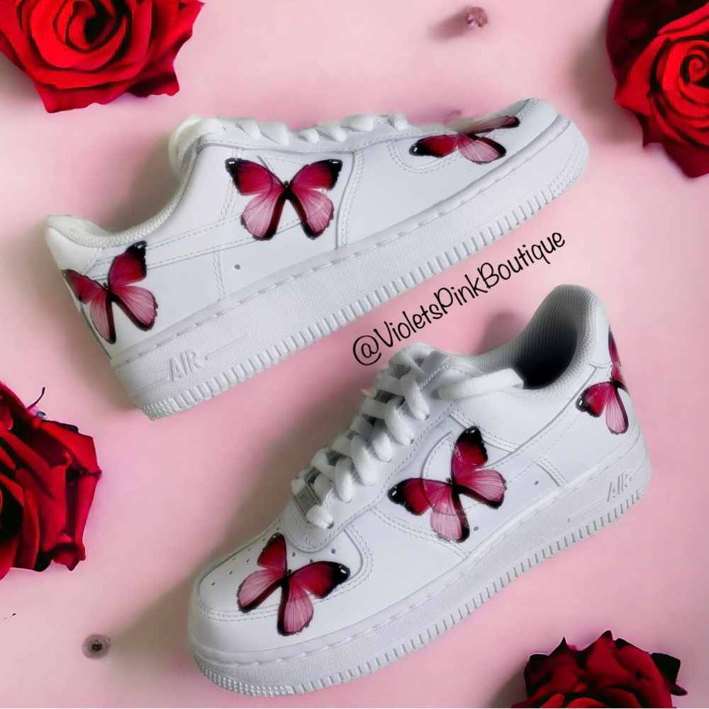 Women’s Custom Pink Butterfly Air Force One Sneakers